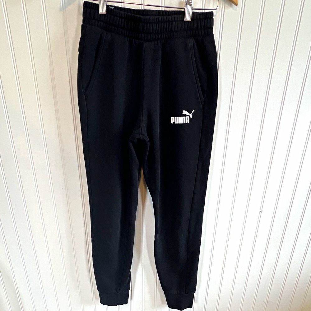 PUMA Men's Black Fleece Jogger Pants Size S Drawstring Elastic Waist Pockets